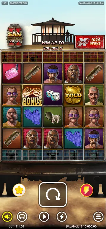 San Quentin 2 Death Row base game full grid with five inmate premium symbols