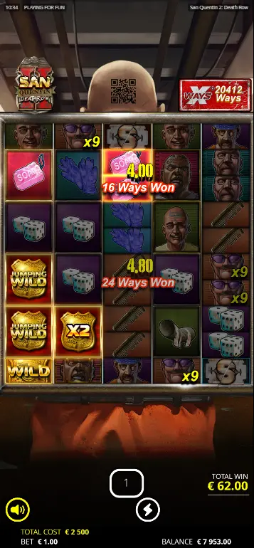 San Quentin 2 Green Mile Spins with Jumping Wilds positioned across active reels